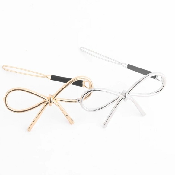 Silver Bow Hair Clip 2 set - Picture 2 of 3